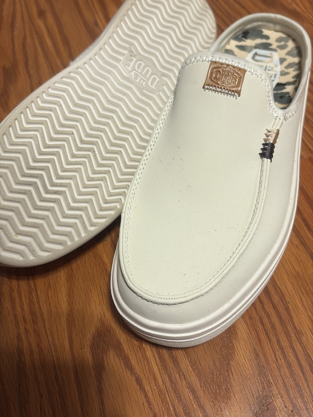 Hey Dude White Slip-On Loafer with Tan Logo Tab